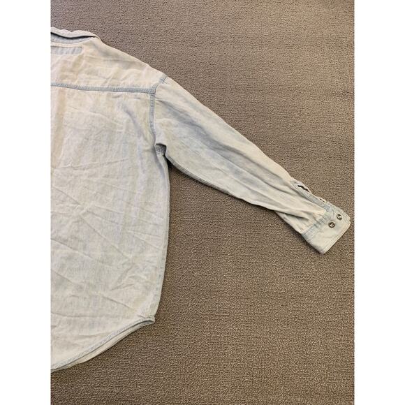 PCC Men's Vintage Denim Shirt Light Wash Button Down Long Sleeve - Picture 13 of 16